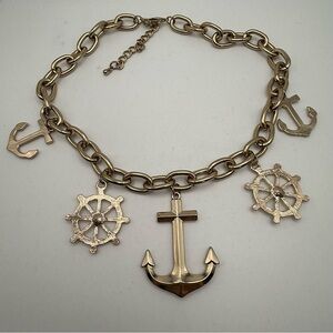 Vintage Gold Tone Nautical Charm Chunky Chain Necklace